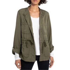 Sanctuary Utility Jacket Green Snap Roll Tab